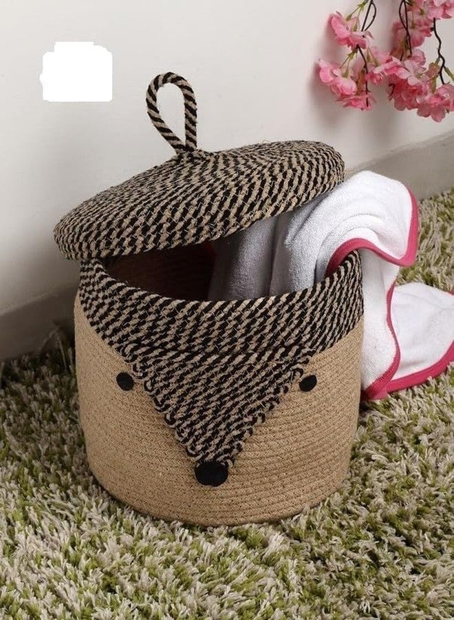Juteify® Animal Storage Basket for Kids, Rope Storage Basket for Baby Diaper, Stuffed Animal Storage Bin Rope Basket for Kids Toy, Baby Laundry Baskets with lid (Doremon) (Deer) - Image 1