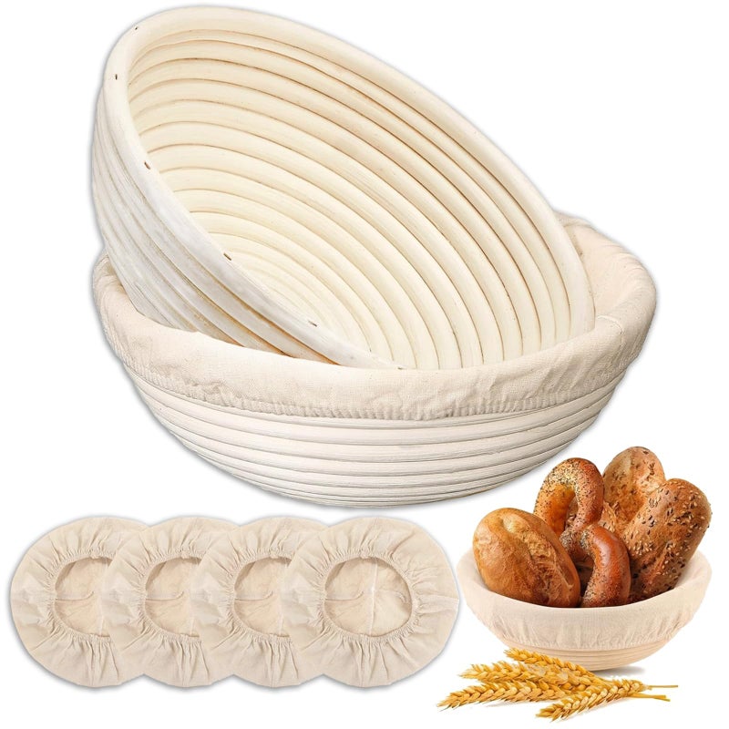 MarzeMuun Banneton Bread Proofing Basket - Proofing Basket Set of 2 (9 inch Round) - Natural Rattan Banneton with 4 Linen Liners - Bread Basket for Sourdough Bread Baking Supplies - Image 1