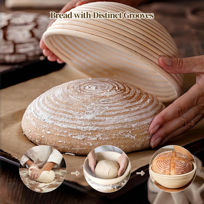 MarzeMuun Banneton Bread Proofing Basket - Proofing Basket Set of 2 (9 inch Round) - Natural Rattan Banneton with 4 Linen Liners - Bread Basket for Sourdough Bread Baking Supplies - Image 5