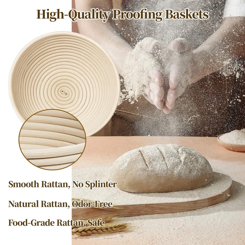 MarzeMuun Banneton Bread Proofing Basket - Proofing Basket Set of 2 (9 inch Round) - Natural Rattan Banneton with 4 Linen Liners - Bread Basket for Sourdough Bread Baking Supplies - Image 4
