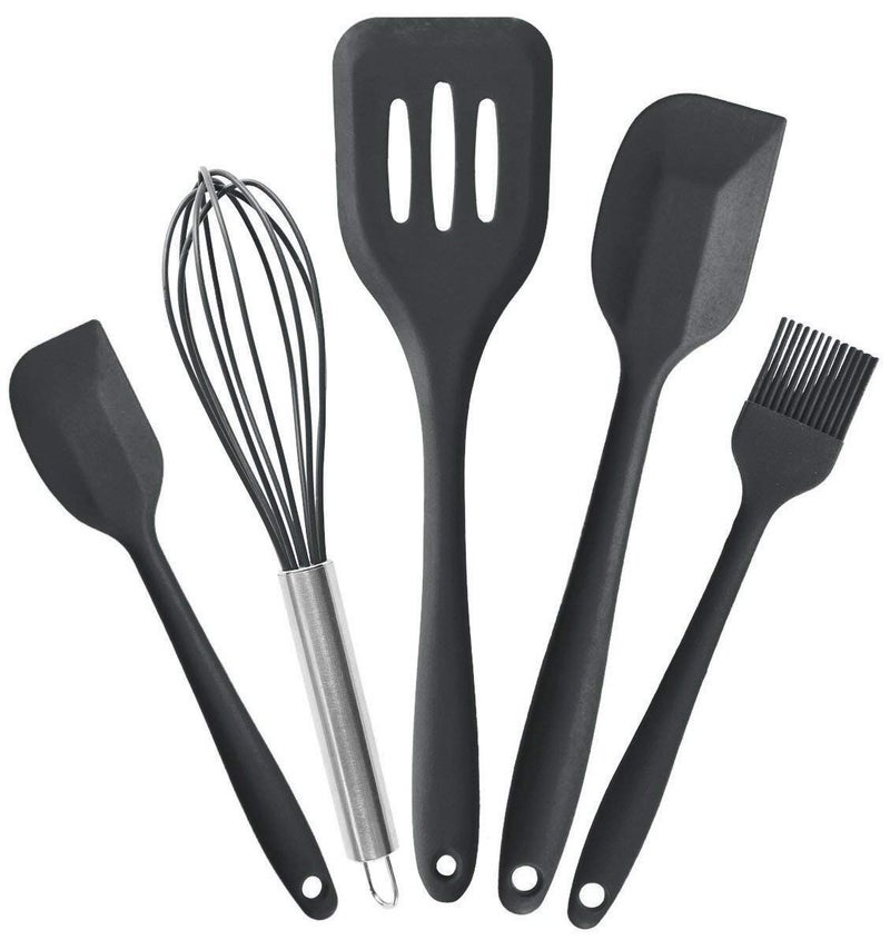 P-Plus International Premium Silicone Kitchen Utensils Set (5 Piece) in Hygienic Solid Coating Black - Image 1