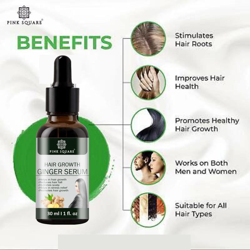 Pink Square Hair Growth Ginger Serum Reduce Hair Loss DandruffNourishes Hair Rashes Strength Hair Strands Pack of 3 of 30ML 90 ML - Image 2