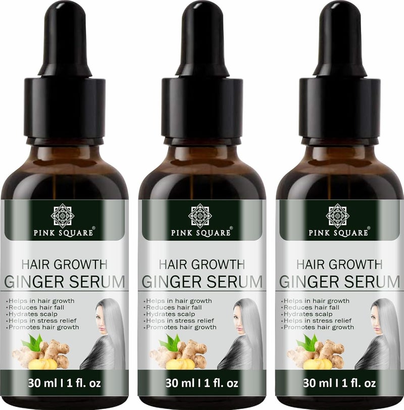 Pink Square Hair Growth Ginger Serum Reduce Hair Loss DandruffNourishes Hair Rashes Strength Hair Strands Pack of 3 of 30ML 90 ML - Image 1