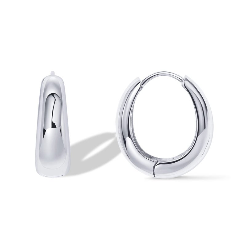 PAVOI Rhodium Plated 925 Sterling Silver Post Small Chunky Hoops Earrings - Thick Lightweight Gold Hoop Earrings for Women - Image 1