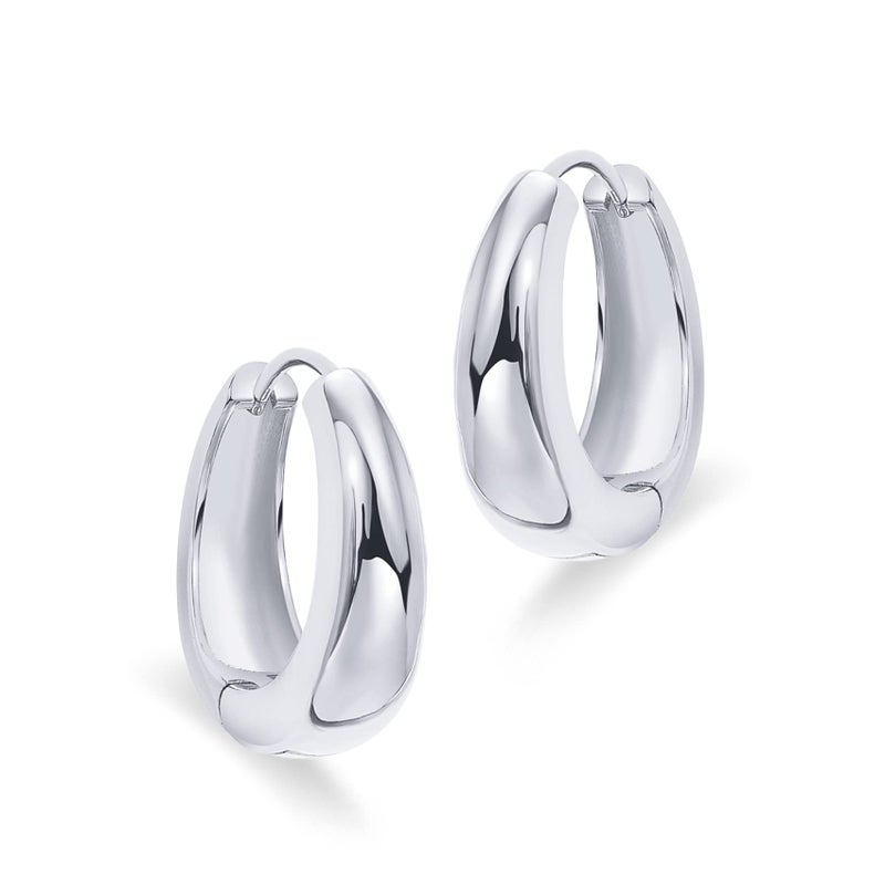 PAVOI Rhodium Plated 925 Sterling Silver Post Small Chunky Hoops Earrings - Thick Lightweight Gold Hoop Earrings for Women - Image 3