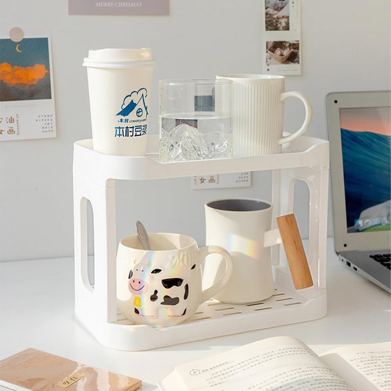 Styxon Plastic 2 Layer Stationery Cosmetic Storage Holder, Fence Design For Foldable Rack Desktop Storage Rack For Office, Home, Kitchen, Bathroom | White - Image 4