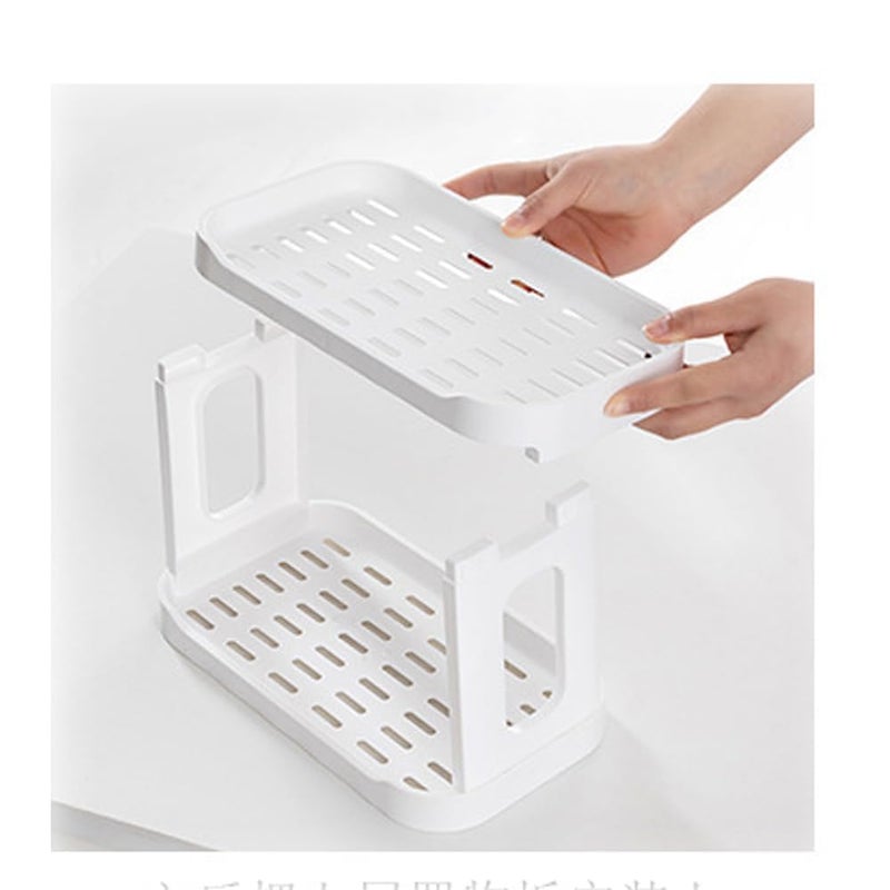 Styxon Plastic 2 Layer Stationery Cosmetic Storage Holder, Fence Design For Foldable Rack Desktop Storage Rack For Office, Home, Kitchen, Bathroom | White - Image 5