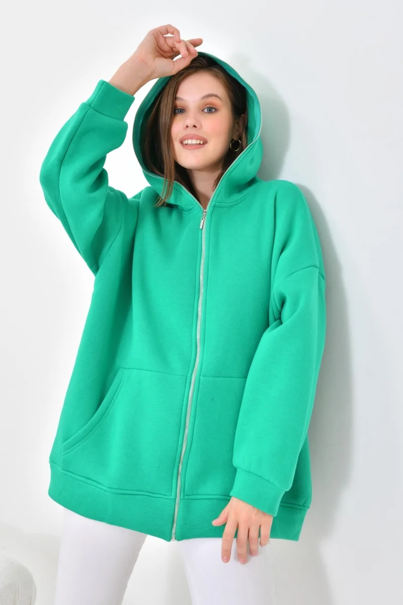جارمي Ftz Women Women's 3 Thread Raised Zippered Sweatshirt Benetton
