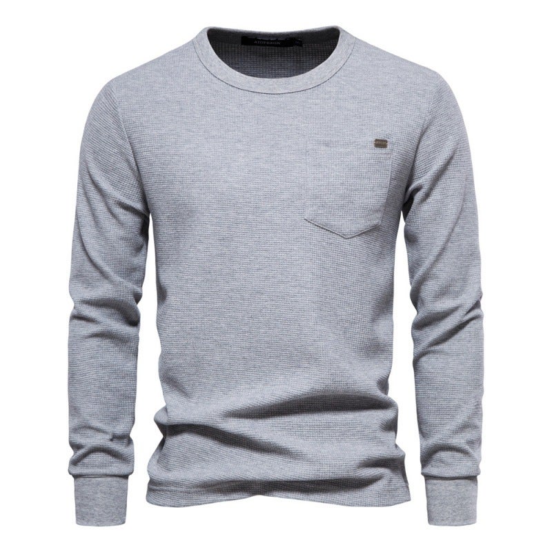 2024 autumn code cross-border high quality men''s round neck pocket waffle long T coat foreign trade men''s T-shirt - Image 4