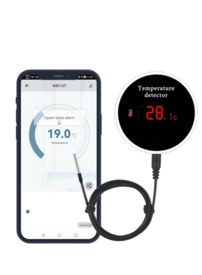 ارواق حساس درجة الحرارة الذكي Tuya WiFi مع مسبار خارجي مقاوم للماء، شاشة LCD بإضاءة خلفية، بطارية قابلة لإعادة الشحن – للثلاجة والحوض الزراعي والحوض المائي - Image 1