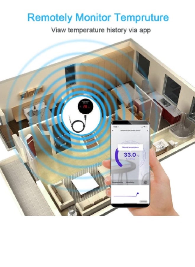 ارواق حساس درجة الحرارة الذكي Tuya WiFi مع مسبار خارجي مقاوم للماء، شاشة LCD بإضاءة خلفية، بطارية قابلة لإعادة الشحن – للثلاجة والحوض الزراعي والحوض المائي - Image 4