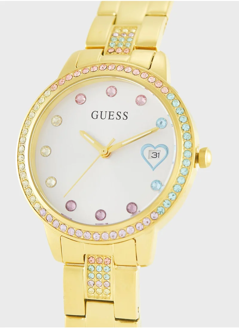 GUESS Three Of Hearts Steel Strap Analog Watch