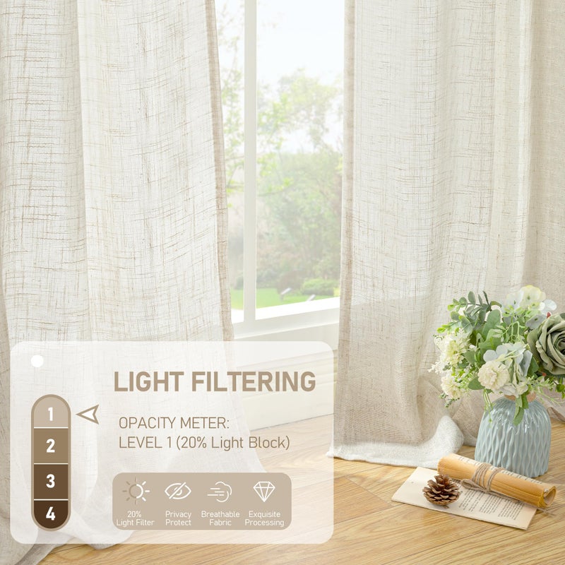 LAMIT Natural Linen Semi Sheer Curtains 78 Inch for Bedroom, Light Filtering Neutral Window Curtains Farmhouse Boho Back Tab and Rod Pocket Panels, Natural Cream Ivory, 2 Panels, 52 x 78 Inch - Image 4