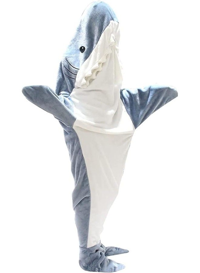 عام بطانية سمكة القرش للبالغين، مصنوعة من الفلانيل الناعم للغاية، تحتوي على هودى، وتعمل كحقيبة نوم قابلة للارتداء، باتجاه فضفاض مثل بيجامة واحدة في المنزل. - Image 1