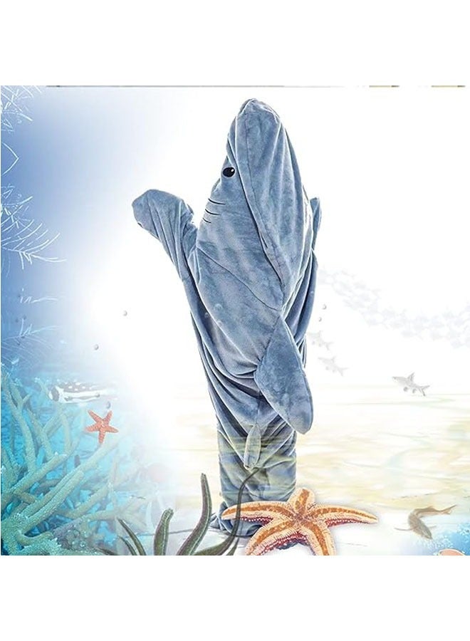 عام بطانية سمكة القرش للبالغين، مصنوعة من الفلانيل الناعم للغاية، تحتوي على هودى، وتعمل كحقيبة نوم قابلة للارتداء، باتجاه فضفاض مثل بيجامة واحدة في المنزل. - Image 2