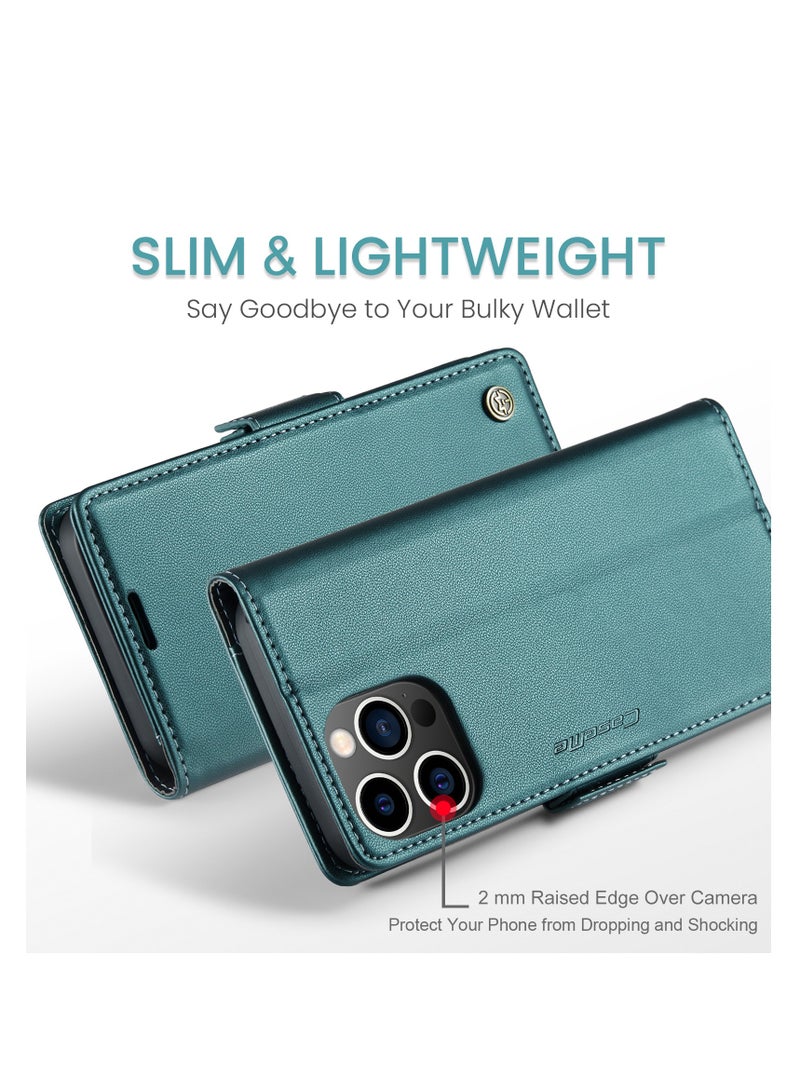 CaseMe Flip Wallet Case For Apple iPhone 15 Pro Max, [RFID Blocking] PU Leather Wallet Flip Folio Case with Card Holder Kickstand Shockproof Phone Cover (Green) - Image 3