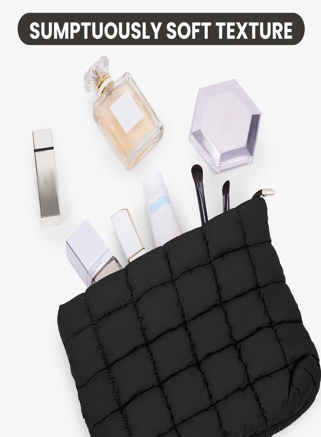 HICARRY Puffy Quilted Makeup Bag Cosmetic Bags Travel Cute Puffer Solid Toiletry Organizer Pouch Storage Clutch for Women - Image 4