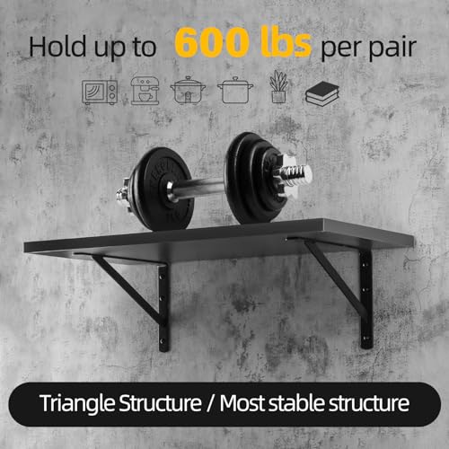 HOME MASTER HARDWARE 12 inch x 8 inch Heavy Duty Shelf Brackets, Load Capacity: 600lb, Black Metal 90 Degree Supports for Shelves 10-Pack, Wall Mounted L Bracket for Floating Shelving with Screws - Image 3