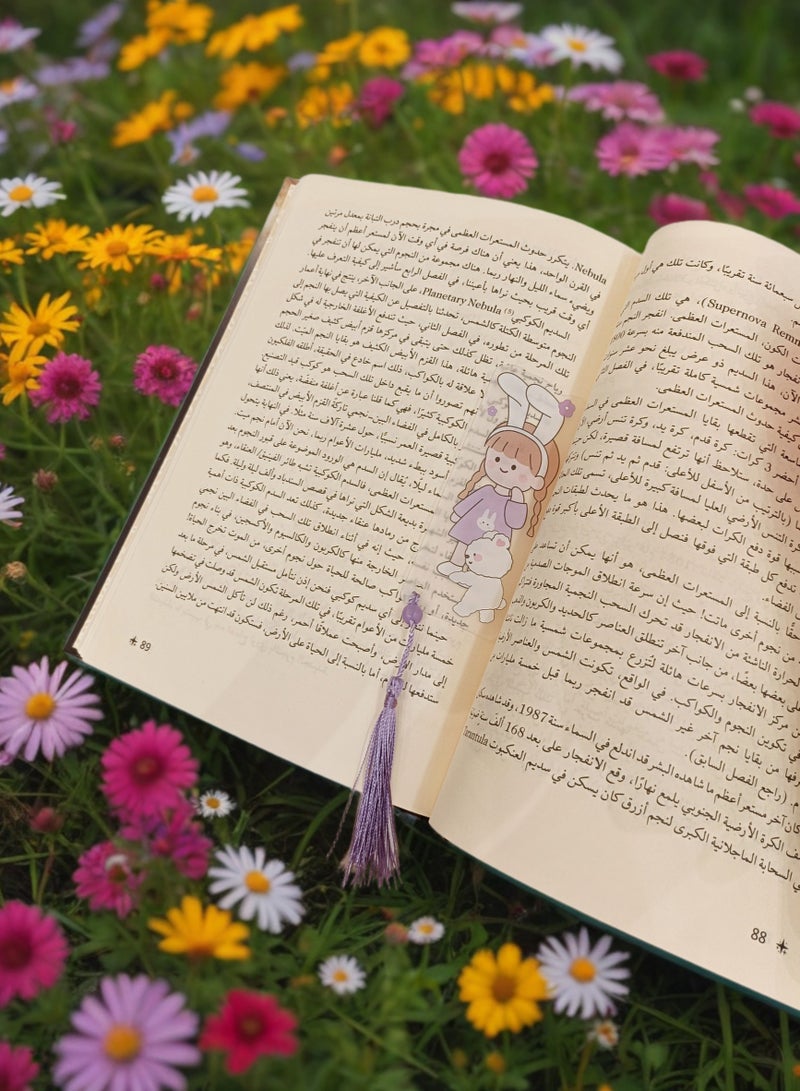 ‏Book Divider, bookmark , Reading Marker, Book Coding Separator, with a Cute Young Girl Design and Purple color - Image 1