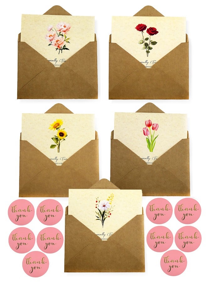 Generic 5 Packs Greeting Card Floral Designs of Greeting Cards with Envelopes, Stickers, Blank Note Cards for Friend  - Image 1