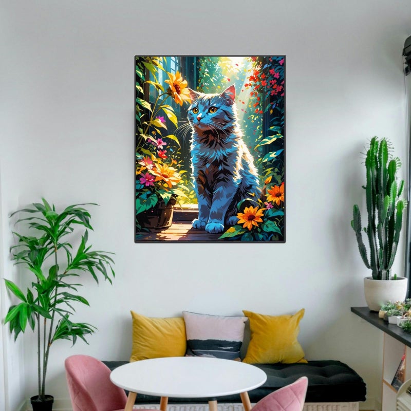 ldazao Cat Paint By Numbers Kit For Adults Canvas Cats Sunflower Adult Paint By Number Kits For Beginner DIY Easy Cat Garden Flower Oil Painting Adults' Paint-By-Number Kits Home Room Decor Gift 16x20 Inch - Image 3