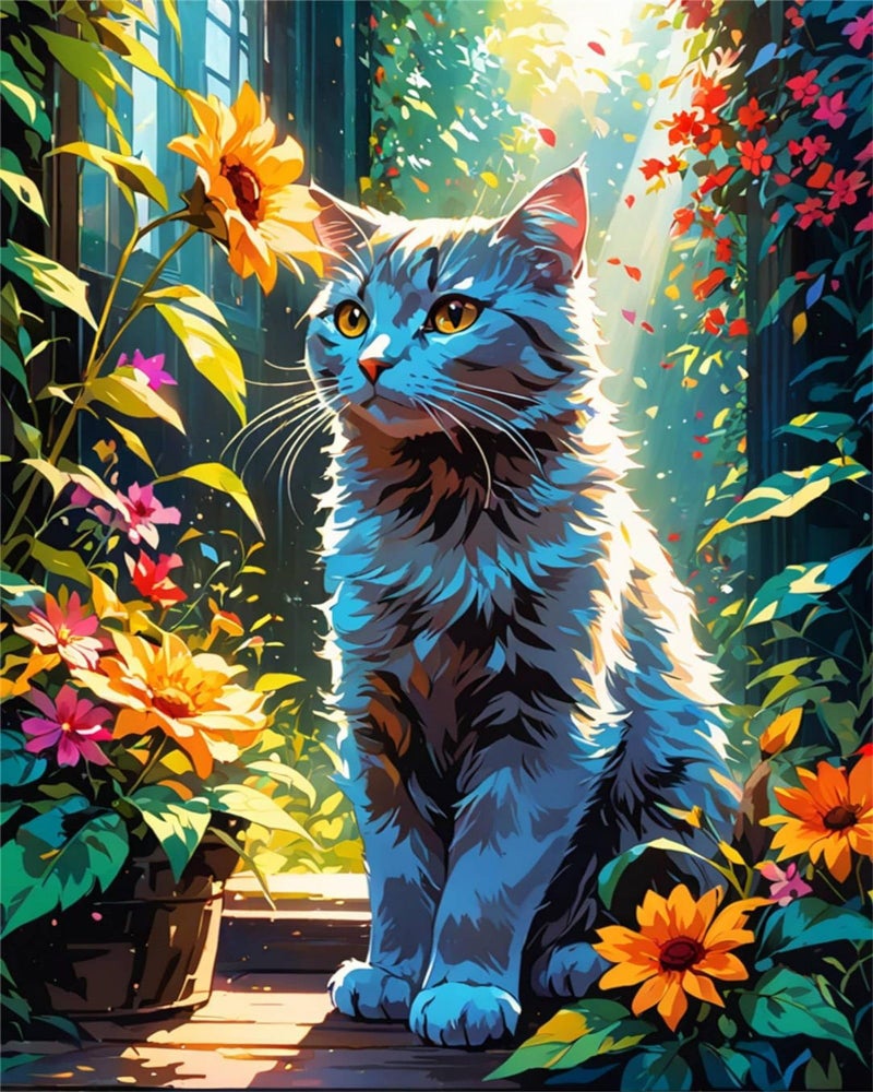 ldazao Cat Paint By Numbers Kit For Adults Canvas Cats Sunflower Adult Paint By Number Kits For Beginner DIY Easy Cat Garden Flower Oil Painting Adults' Paint-By-Number Kits Home Room Decor Gift 16x20 Inch - Image 1