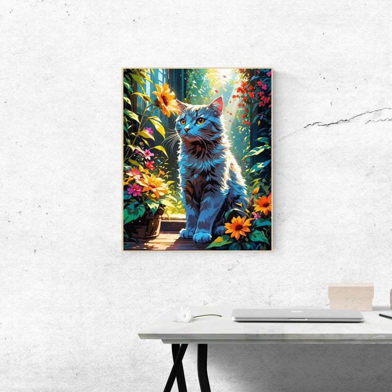 ldazao Cat Paint By Numbers Kit For Adults Canvas Cats Sunflower Adult Paint By Number Kits For Beginner DIY Easy Cat Garden Flower Oil Painting Adults' Paint-By-Number Kits Home Room Decor Gift 16x20 Inch - Image 4