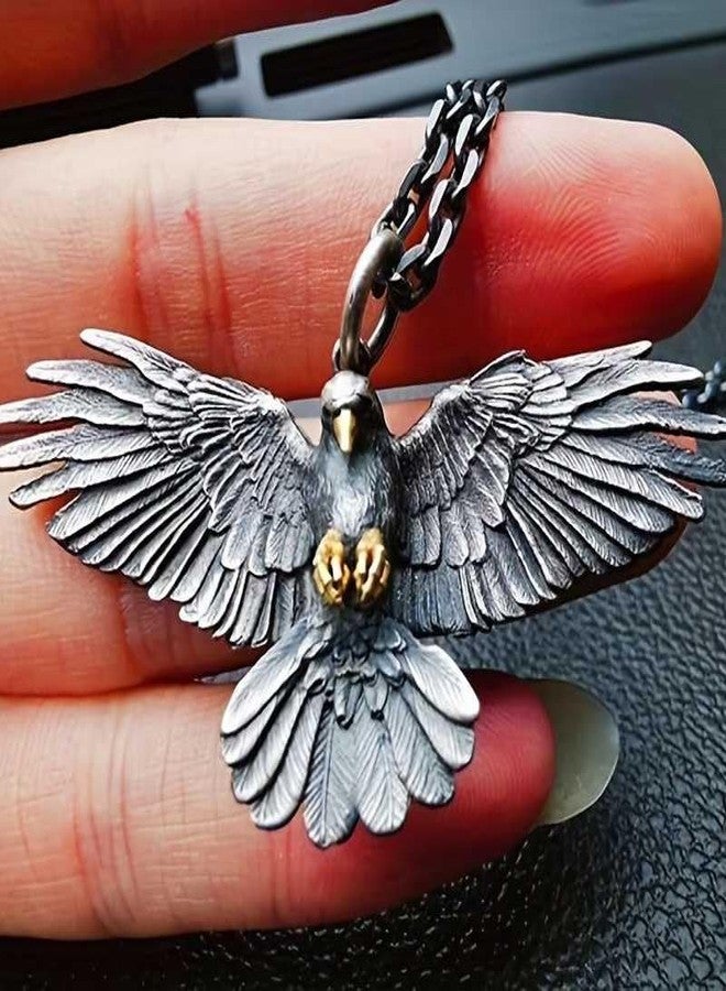 Bling Queen قلادة رجالية من الفولاذ المقاوم للصدأ بتصميم جناح نسر من ماركة Bling Queen مع سلسلة - Image 2