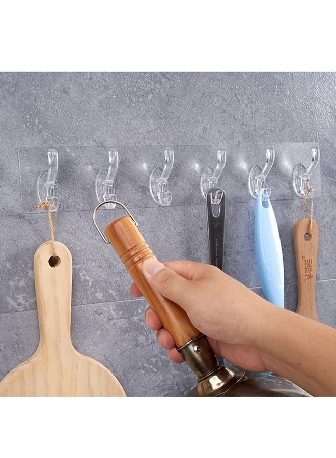 2 Pcs Silvery 6 Hooks Adhesive Towel Rack No Drill Waterproof Strong Bathroom Storage - Image 3