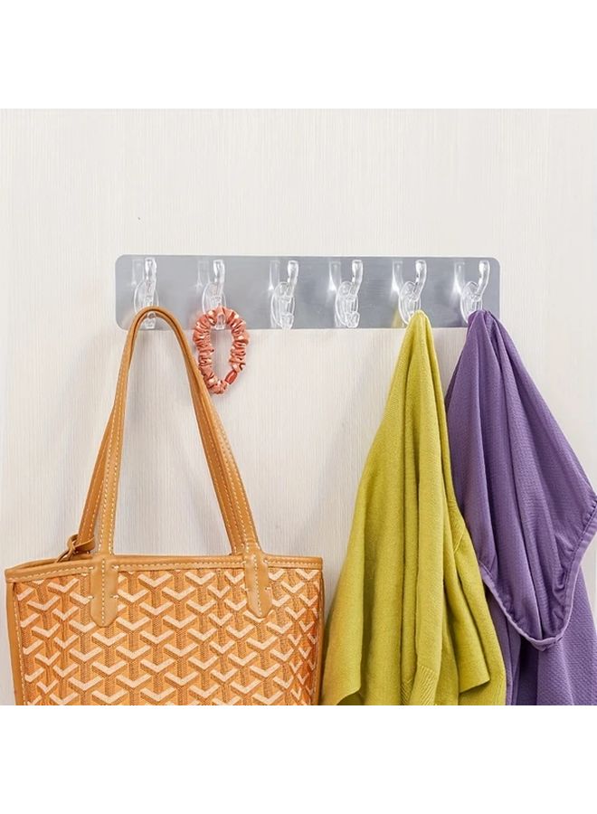 2 Pcs Silvery 6 Hooks Adhesive Towel Rack No Drill Waterproof Strong Bathroom Storage - Image 4