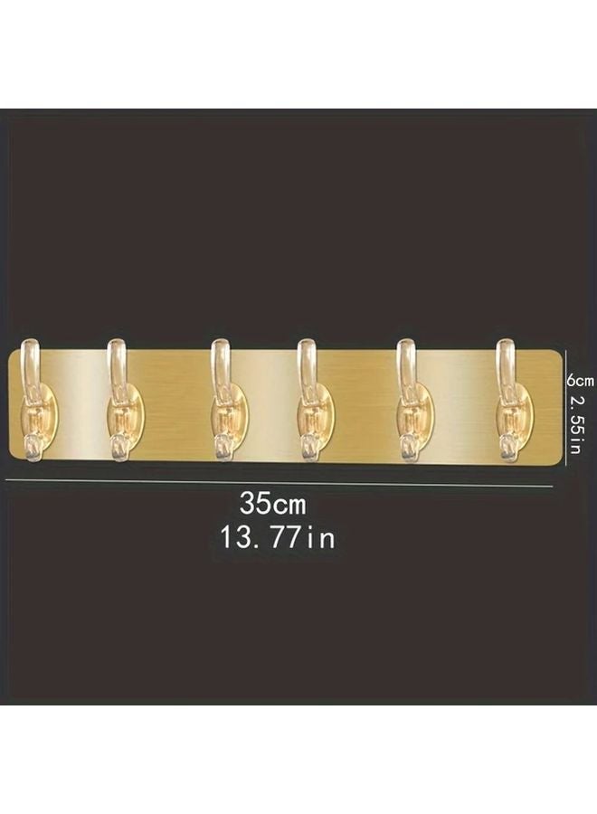 2 Pcs Silvery 6 Hooks Adhesive Towel Rack No Drill Waterproof Strong Bathroom Storage - Image 5