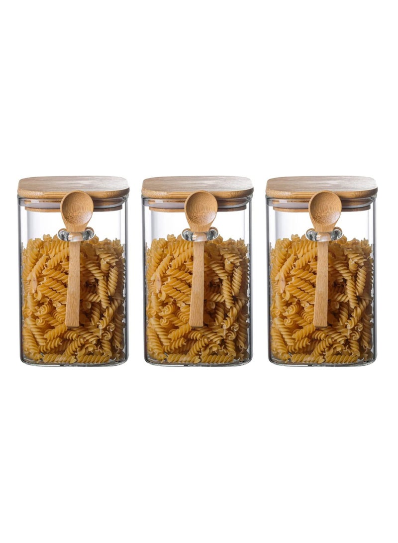GGEROU Glass Storage Jar with Bamboo Lids and bamboo Spoon,Set of 3 Airtight Food Jars Kitchen Food Storage Containers with Scoop For Serving Tea, Coffee, Flour, Sugar, Candy, Cookie, Spice 1000ml - Image 1