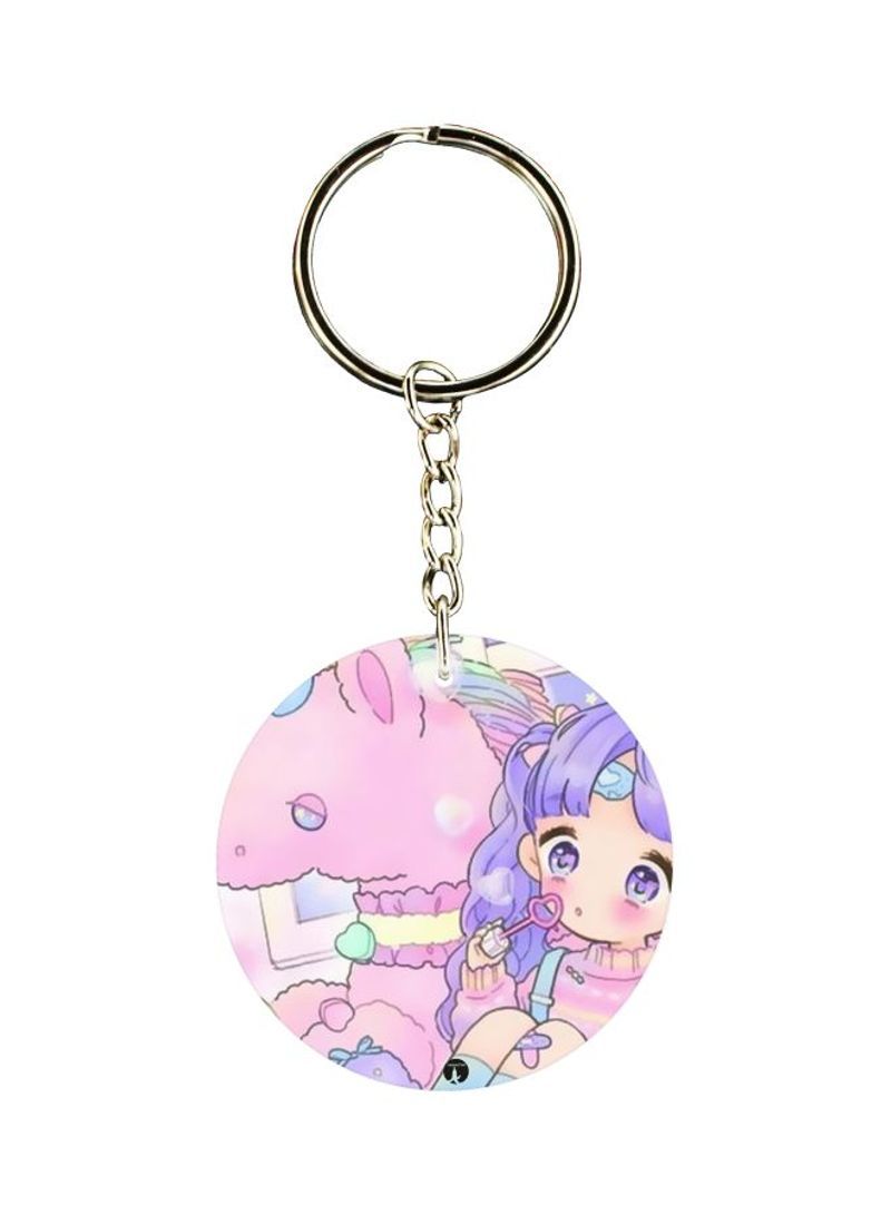 RKN Girl And Unicorn Printed Double Sided Keychain