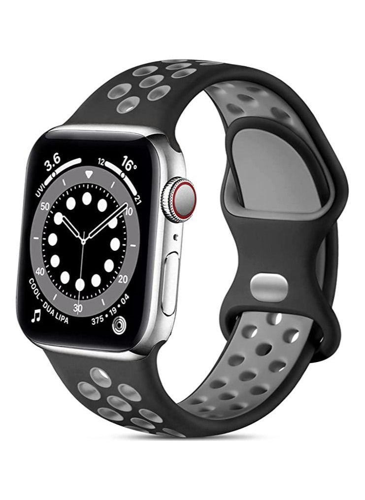 Generic - Compatible Sport Band Apple Watch 42mm 44mm 45mm Silicone Strap Replacement Wristband iWatch Series 8/7/6/5/4/3/2/1 (Black/Grey) - Image 1