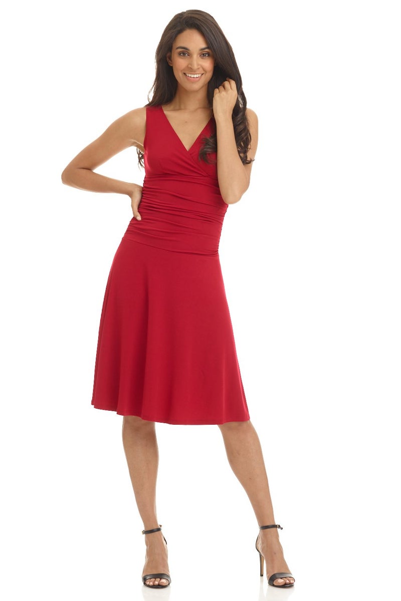 Rekucci Women's Slimming Sleeveless Fit-and-Flare Tummy Control Dress (16, Cherry) - Image 1