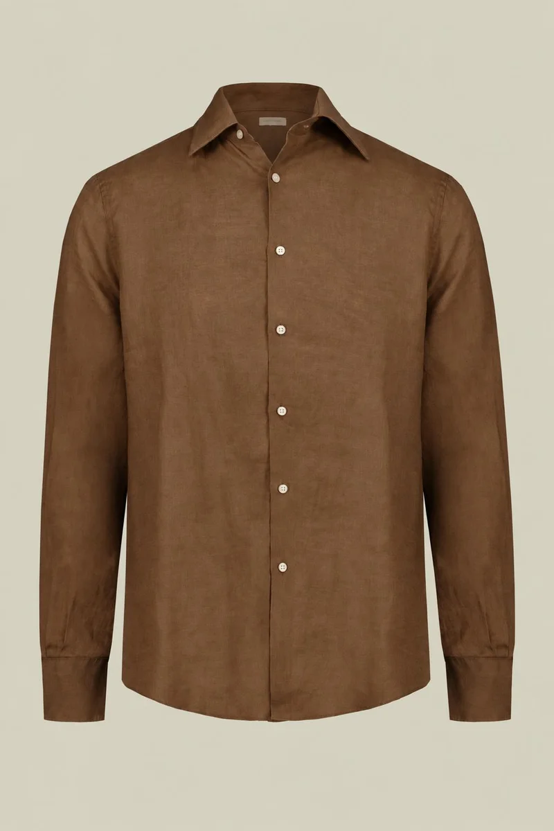 Doppelganger Men's 100% Linen Button-Down Shirt - Tobacco
