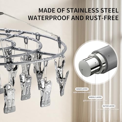 PHYDELU Drying Rack Clothing with 24 ClipsSock Hanger for DryingHanging Clothes Dryer Underwear Hangers Racks Laundry Herb Socks Panty Wet Bra Lingerie Baby Delicates Foldable Small Indoor Metal - Image 3