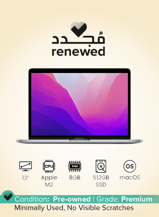 Renewed - MacBook Pro MNEJ3 13-Inch Display : Apple M2 chip with 8-core CPU and 10-core GPU, 512GB SSD, English Keyboard(International Version) Space Grey