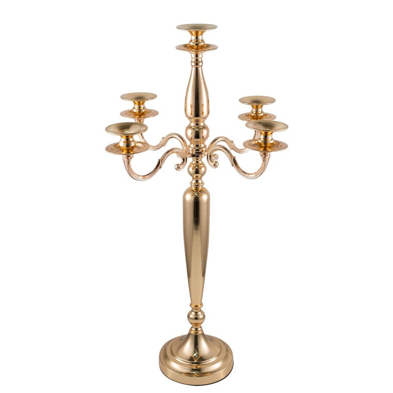 Vincidern 5 Arm Candelabra Candle Holder Gold Candlestick Holder for Wedding Table Centerpieces Halloween Christmas Decorative Candelabra Candlestick 28 Inch Tall