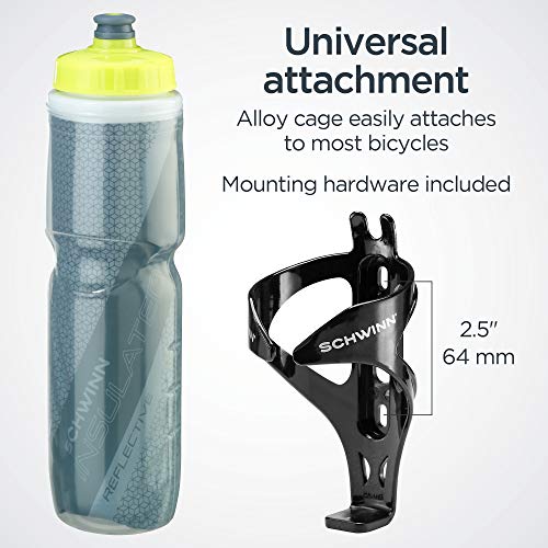 Schwinn Reflective Insulated Water Bottle with Holder for Bicycle, 26 oz, BPA-Free, Dual-Stage Nozzle, Easy Squeeze, Cage Easily Mounts to Bike, Night Visibility, Bike Water Bottle Holder Combo - Image 2