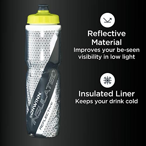 Schwinn Reflective Insulated Water Bottle with Holder for Bicycle, 26 oz, BPA-Free, Dual-Stage Nozzle, Easy Squeeze, Cage Easily Mounts to Bike, Night Visibility, Bike Water Bottle Holder Combo - Image 4