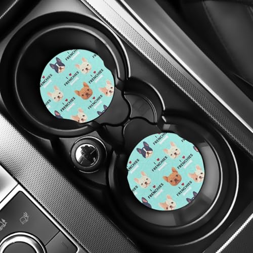 AFPANQZ 2 Pack Car Coasters for Drinks Absorbent, French Bulldogs Car Cup Holder Coaster for Your Car Removable Auto Accessories, Keep Car Clean for Women Girls Teal Blue - Image 2
