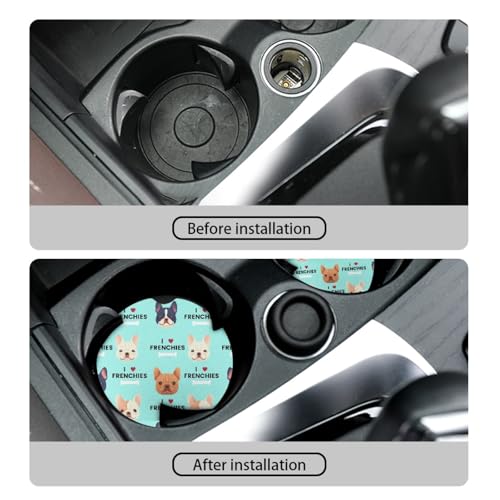 AFPANQZ 2 Pack Car Coasters for Drinks Absorbent, French Bulldogs Car Cup Holder Coaster for Your Car Removable Auto Accessories, Keep Car Clean for Women Girls Teal Blue - Image 3