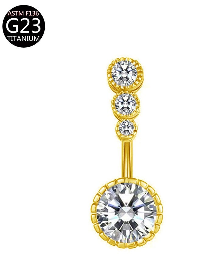 إينوشا إبرة سرة من التيتانيوم الذهبي المقاوم للحساسية مرصعة بكريستال زركون فضي لامع - تصميم ملكي فاخر - Image 1