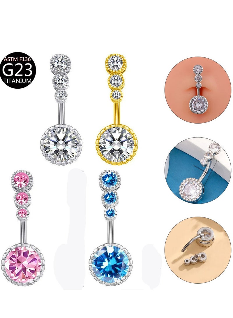 إينوشا إبرة سرة من التيتانيوم الذهبي المقاوم للحساسية مرصعة بكريستال زركون فضي لامع - تصميم ملكي فاخر - Image 2