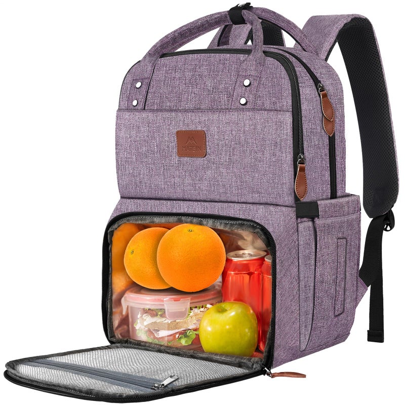 MATEIN Womens Backpack with Lunch Compartment Fits 17 Inch Laptop Backpack Water Resistant Cooler Backpack Tote Food Bag for Work College Travel Camping Picnic Purple - Image 2
