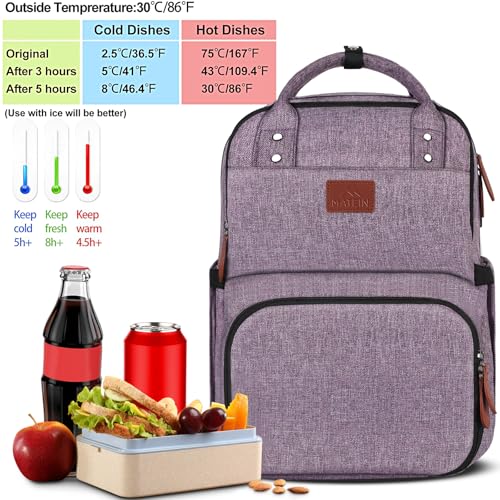 MATEIN Womens Backpack with Lunch Compartment Fits 17 Inch Laptop Backpack Water Resistant Cooler Backpack Tote Food Bag for Work College Travel Camping Picnic Purple - Image 3
