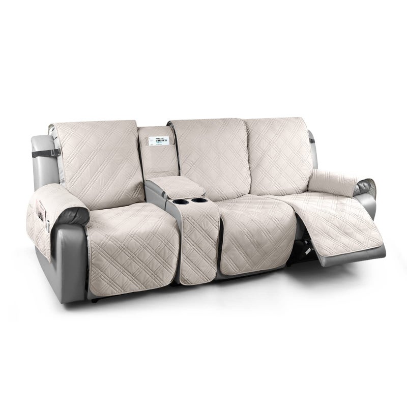 TAOCOCO 100 Waterproof Recliner Couch Covers with Console Sofa Covers for Reclining Sofa 3 Seat with Straps Design Split Recliner Sofa Cover Furniture Pets Kids Protector 3 Seater Cream