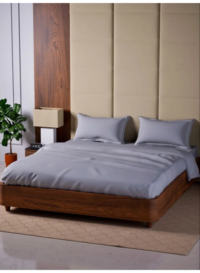 MULBERRY LIVING 100% Cotton - 500Tc Opulent Hue Queen Size (250X260 Cms) Flat Bedsheet With 2 Pillow Covers (50X75 Cm) - Silver Grey