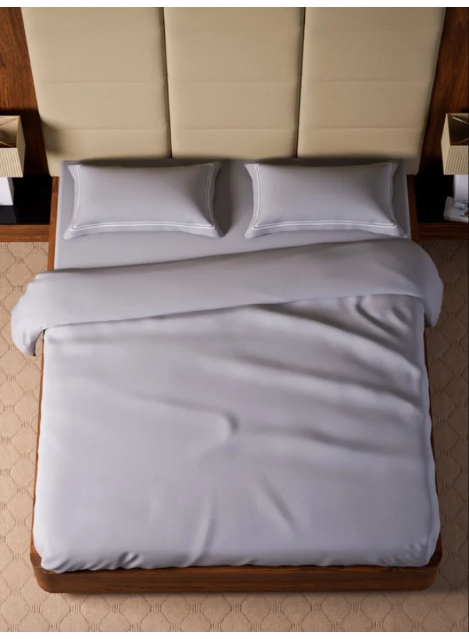 MULBERRY LIVING مفرش سرير مسطح قطن 100% 500 غرزة مقاس كوين (250x260 سم) مع غطاءي وسادة (50x75 سم) - رمادي فضي